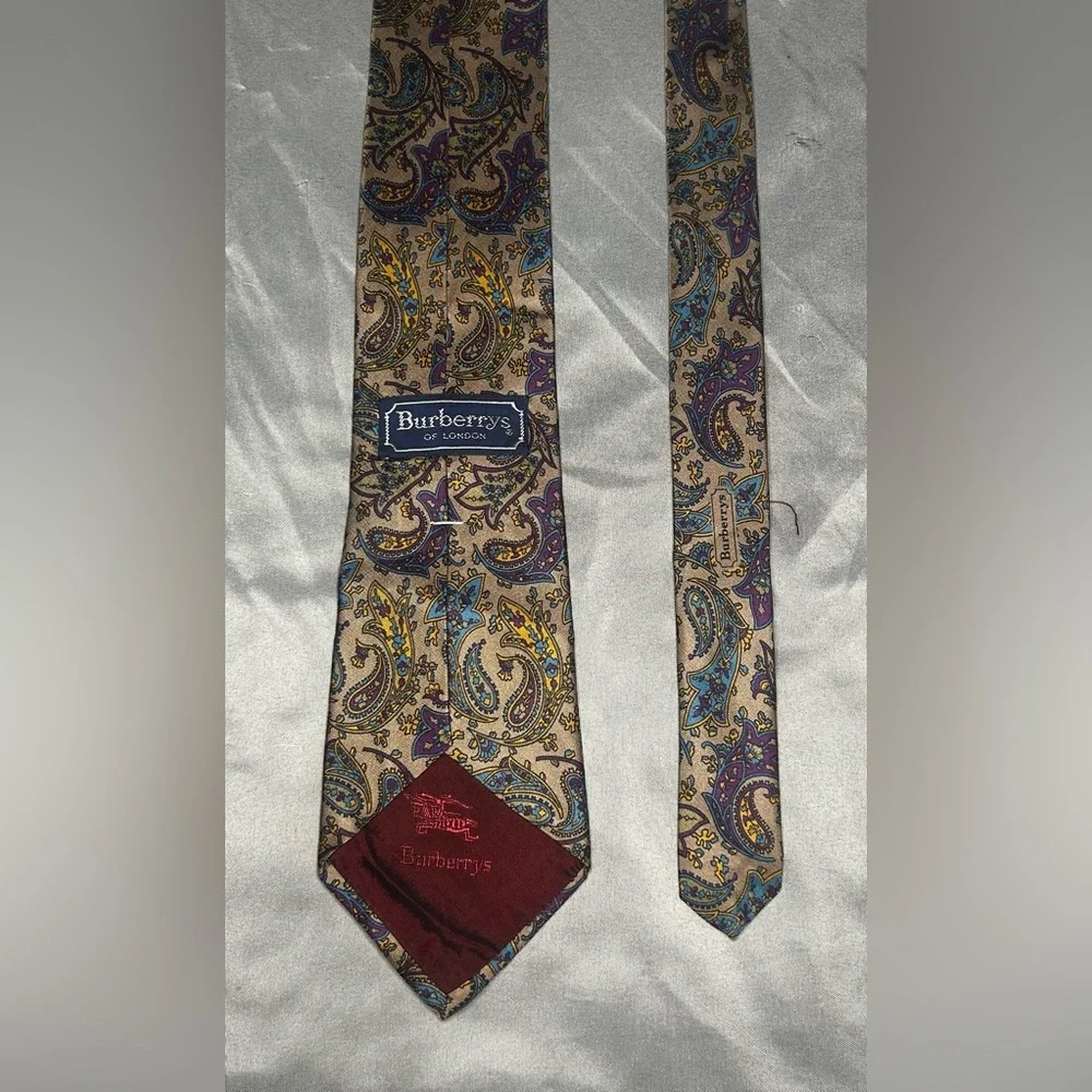 Men’s Burberry London Vintage Brown Purple Blue Silk Necktie Designer Tie - Picture 4 of 4